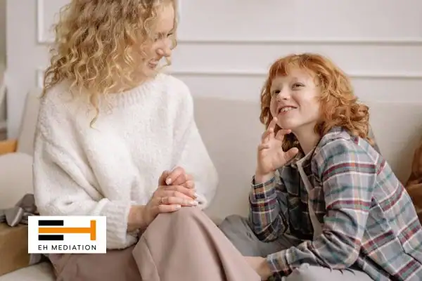Happy mother and child after sorting child arrangements mediation Grantham