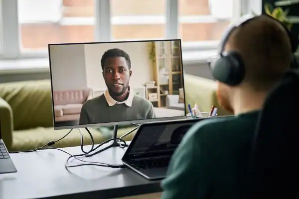 Man attending online mediation Grantham MIAMS session